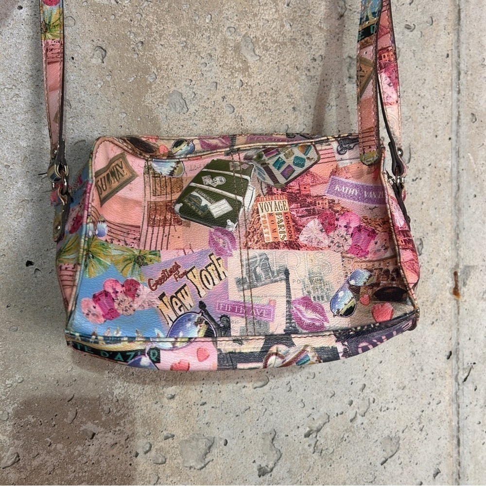 Vintage/y2k Kathy Ireland pink postcard print cross body rectangular bag - Picture 8 of 12